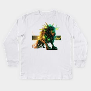 Green lion with green eyes Kids Long Sleeve T-Shirt